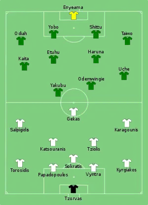 Composition de la Grèce et du Nigeria lors du match le 17 juin 2010.