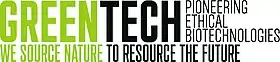 Logo de Greentech : « GREENTECH — Pioneering ethical biotechnologies — We source nature to resource the future »