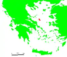 Carte de la Grèce en vert avec localisation de l'île de Skýros en rouge