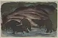Wildschweine am Wasser, 1910-1911, aquarelle, gouache et encre sur papier (10,2 × 15,9 cm), musée Solomon R. Guggenheim (New York).