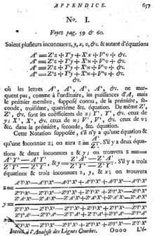 Appendice I de l'Introduction à l'analyse des lignes courbes algébriques de Gabriel Cramer (p. 657)