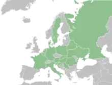 Les pays où la Gagée à spathe est présente sont colorés en vert.