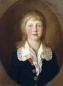 Portrait peint d'un enfant portant des cheveux mi-longs.