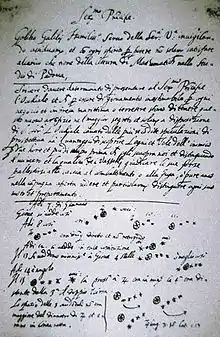 Feuille blanche avec des notes manuscrites à l'encre noire. On observe notamment quelques schémas des lunes en bas de page.