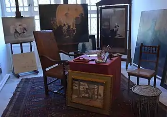 Studio de peintures de Rodolphe d'Erlanger à Ennejma Ezzahra.