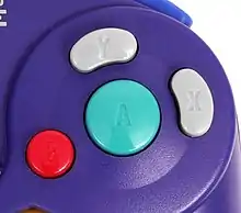 Boutons de plusieurs couleurs et de formes différentes d'une manette de jeu vidéo.