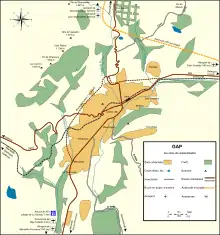 Carte des principaux axes routiers et des voies ferroviaires de Gap