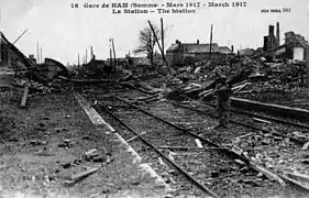 Gare détruite, en mars 1917.