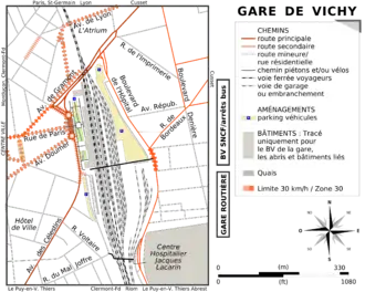 Carte des environs de la gare de Vichy.