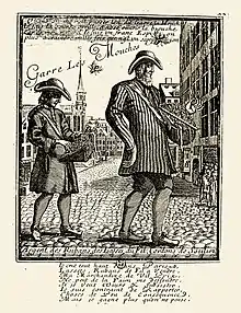 Garre les Mouches (sic). Caricature des « mouchards » de la police, gravure sur cuivre, 1720.