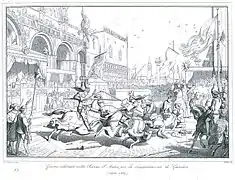 Joute sur la Piazza Saint-Marc célébrant la récupération de Candie (1852)