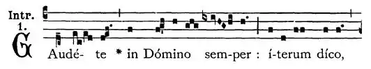 Incipit de l'Introït grégorien Gaudete in Domino semper, pour le troisième dimanche de l'Avent (Phil 4:4)