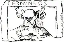 gravure d'un personnage cornu et barbu avec des oreilles pointues
