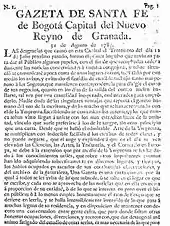 La Gazeta de Santafé (31 août 1785)