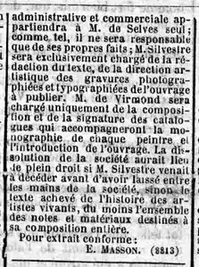 Histoire des artistes vivants français et étrangers. Théophile Silvestre (1823-1873), Pierre Marie Ernest de Selves (1821-1888, Louis Charles Loudolphe de Virmont. Gazette des tribunaux, 31 mars 1854, création de la société.