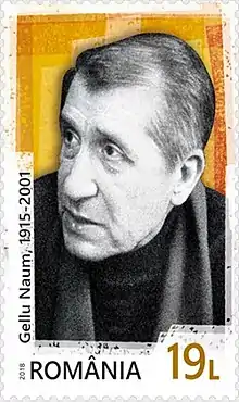 Description de l'image Gellu Naum 2018 stamp of Romania.jpg.