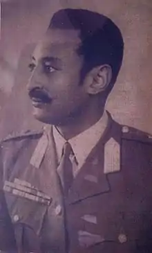 A black and white photograph of Mengistu Neway