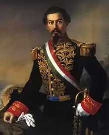 portrait de trois-quarts (huile sur toile) du général Miramón en tenue d'officier mexicain