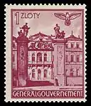 Palais de Brühl sur un timbre postal du Gouvernement général de Pologne