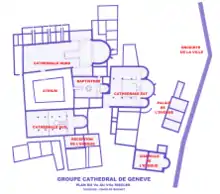 Plan du groupe cathédral de Genève, Suisse.
