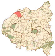 Situation de la commune de Gennevilliers, en rouge, sur une carte de Paris et de la « Petite Couronne ».