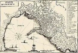 Reprise d'une carte ancienne de Francesco Maria Accinelli avec esquisses des extensions modernes à l'ouest