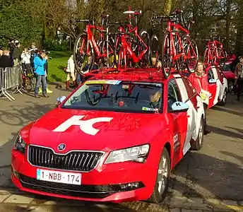 Véhicule de l'équipe lors du Circuit Het Nieuwsblad 2016.