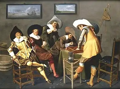 Gentilshommes fumant et jouant au backgammon dans un intérieur, 1627