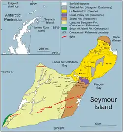 Carte géologique de l'île Seymour, en Antarctique.