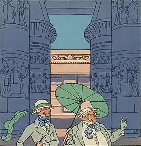 Lord Evandale et le docteur Rumphius. Composition de George Barbier, gravée sur bois par Gasperini, 1929.