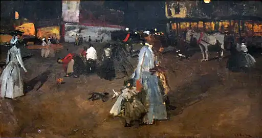 George Hendrik Breitner Soirée sur la place du Dam à Amsterdam (1890, musée royal des Beaux-Arts d'Anvers).