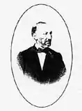 Portrait d'un homme avec nœud papillon ; gravure ancienne noir et blanc de mauvaise qualité.