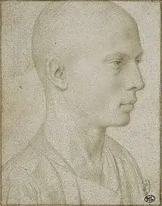 Étude d'un buste de jeune garçon à tête rasée,Gérard Davidmine d'argent, XVe siècle.