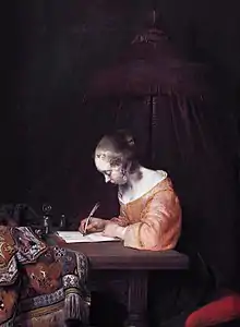 Femme écrivant une lettre, vers 1655. Mauritshuis