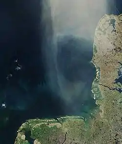 Image satellite de la baie Allemande avec le Jutland à droite.