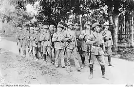 Une section de réservistes en Nouvelle-Poméranie (Nouvelle-Guinée allemande), qui va devoir affronter les Australiens (bataille de Bita Paka le 11 septembre 1914).