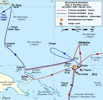  carte des attaques allemande sur l'île Nauru
