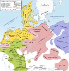 Répartition des peuples germaniques selon Pline et Tacite.