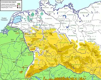 Localisation des Taïfales en Germanie sous le règne d'Auguste (31 av. J.-C.-14)