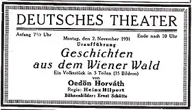 Programme de la première en 1931.