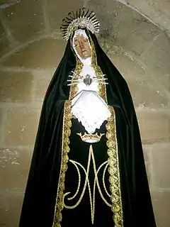 La Mater Dolorosa, avec les 7 glaives de douleur dans le cœur, église San-Salvador, Getaria, Guipuscoa, Pays basque.
