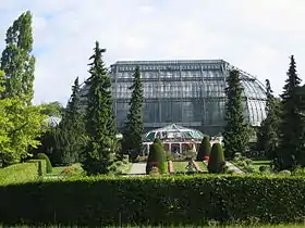 Serre du jardin botanique de Berlin comprenant un palmarium central, 1907.