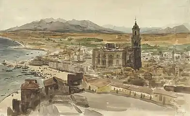 Vue de Malaga depuis le nord (1836).