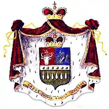 Armoiries des principautés sur le blason de la famille princière Ghica au XIXe siècle.