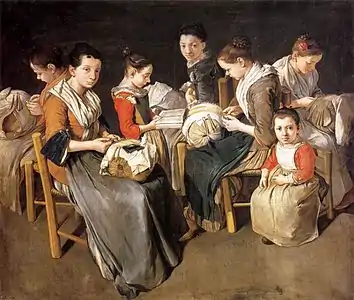 Femmes cousant de la dentelle (Vers 1720), coll. particulière.