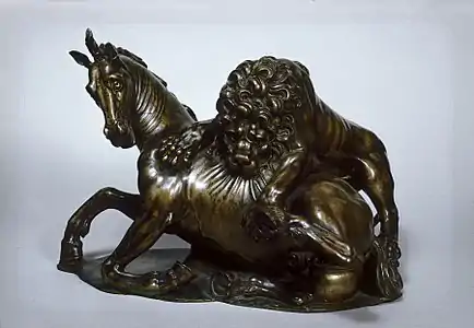 Jean Bologne, Lion attaquant un cheval bronze du XVIIIe siècle coulé d'après un original daté vers 1580-1589.
