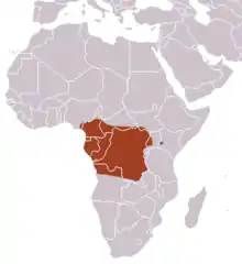 Carte de l'Afrique avec une zone large brune à gauche au centre