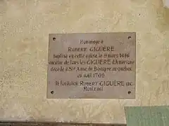 Plaque commémorative dans l'église.