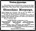Avis de décès de Gioacchino Morpurgo, Vienne, 1886.
