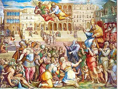 Salle royale, fresque de Giorgio Vasari représentant le retour à Rome du pape Grégoire XI en 1377 après près de 70 ans de séjour des papes à Avignon